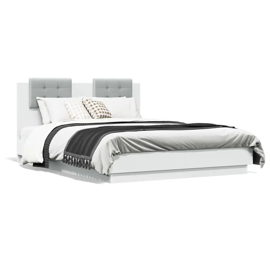 White Platform Bed Frame with RGB LED Headboard 135x190 cm