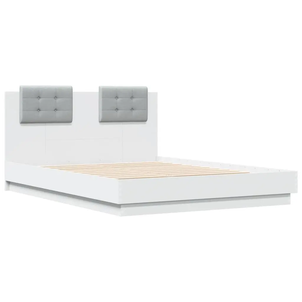 White Platform Bed Frame with RGB LED Headboard 135x190 cm