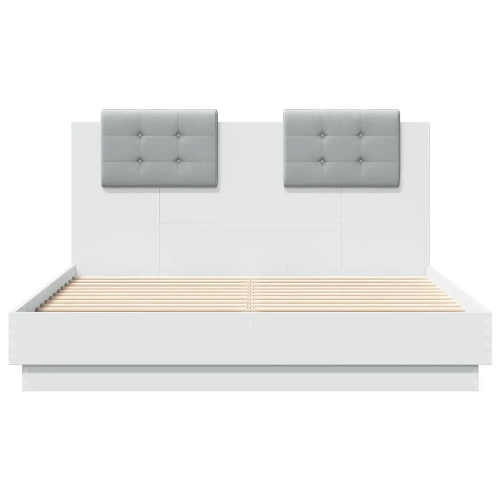 White Platform Bed Frame with RGB LED Headboard 135x190 cm