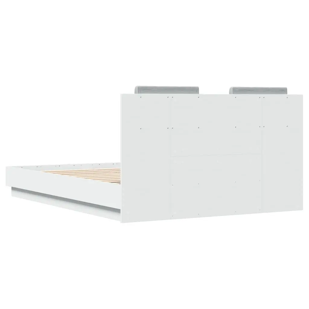 White Platform Bed Frame with RGB LED Headboard 135x190 cm