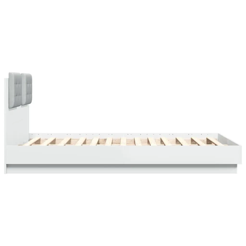 White Platform Bed Frame with RGB LED Headboard 135x190 cm