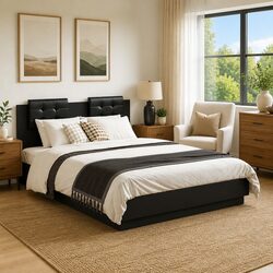 Stylish Black Bed Frame with RGB LED Headboard 135x190cm