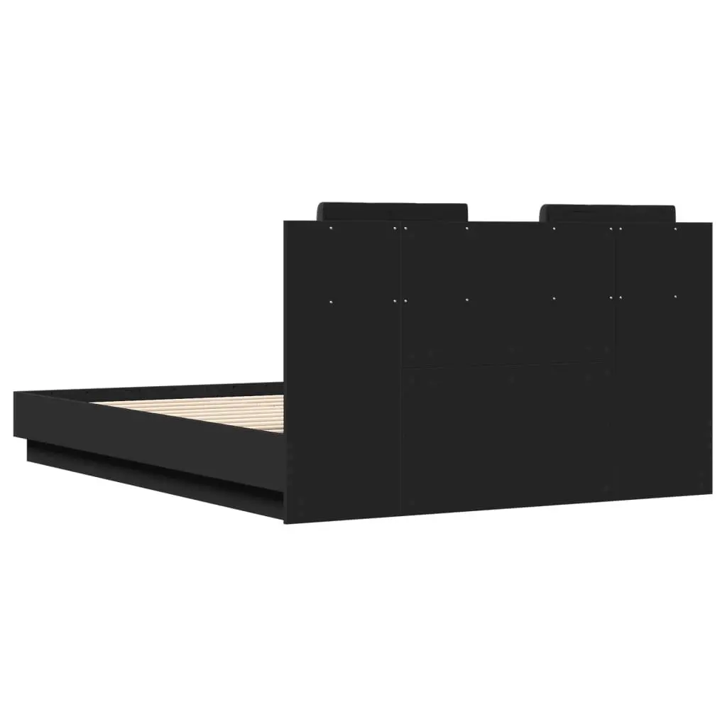 Black Bed Frame with RGB LED Lights and Plywood Slats