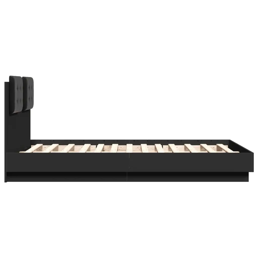 Black Bed Frame with RGB LED Lights and Plywood Slats