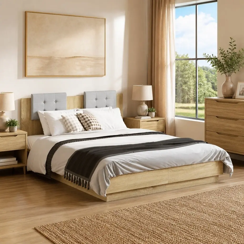 Brown Engineered Wood Bed Frame with LED Lights 135x190cm