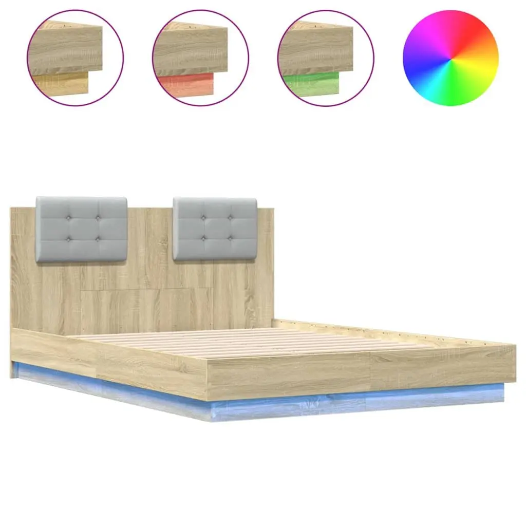 Brown Engineered Wood Bed Frame with LED Lights 135x190cm