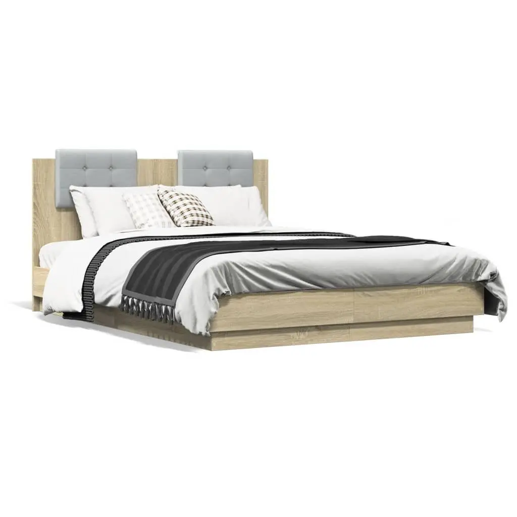 Brown Engineered Wood Bed Frame with LED Lights 135x190cm