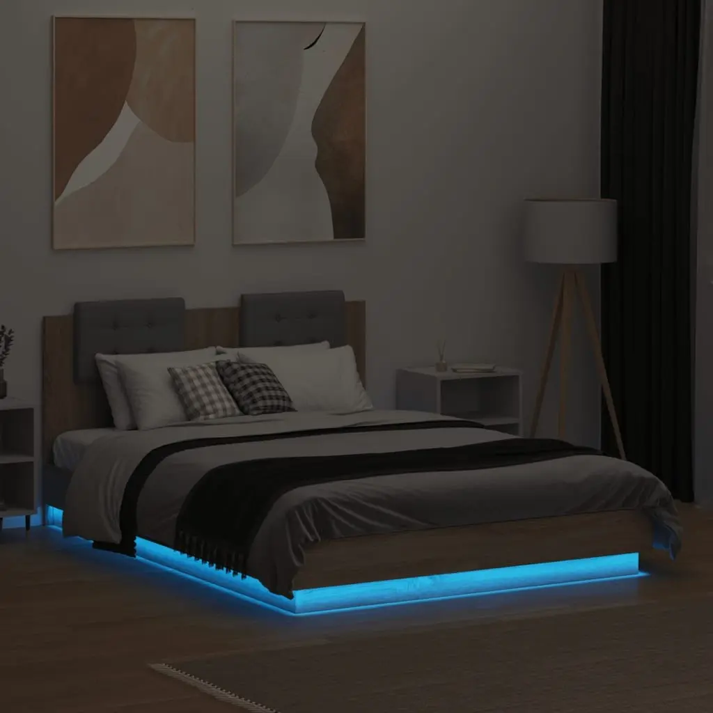 Brown Engineered Wood Bed Frame with LED Lights 135x190cm