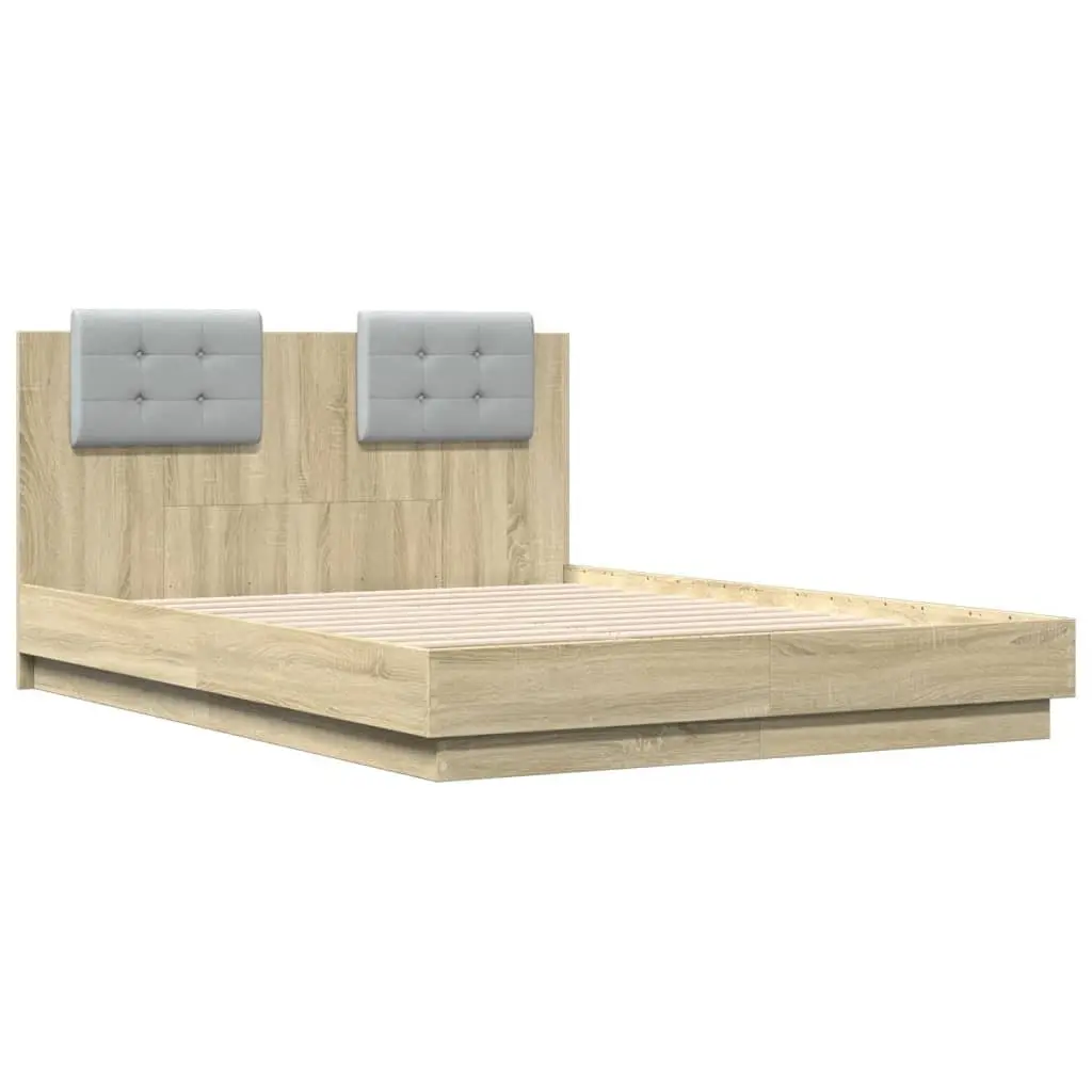 Brown Engineered Wood Bed Frame with LED Lights 135x190cm