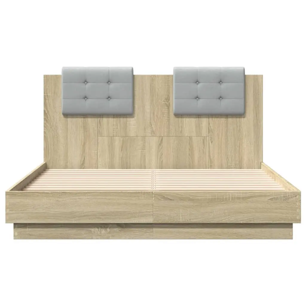 Brown Engineered Wood Bed Frame with LED Lights 135x190cm