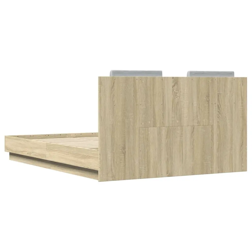 Brown Engineered Wood Bed Frame with LED Lights 135x190cm