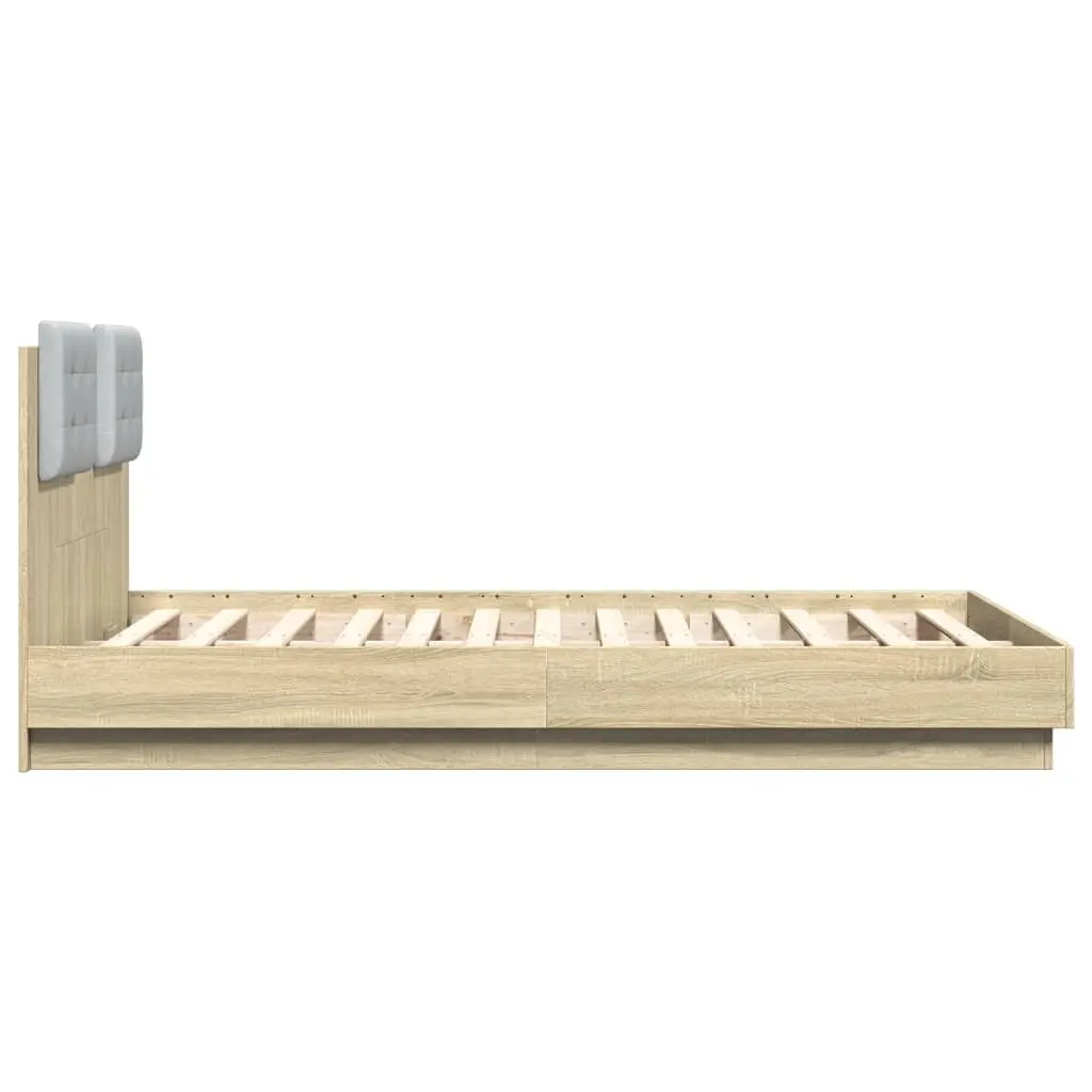Brown Engineered Wood Bed Frame with LED Lights 135x190cm