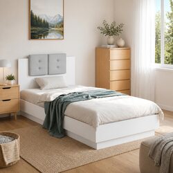 Comfortable White Bed Frame with RGB LED Headboard 90x190 cm