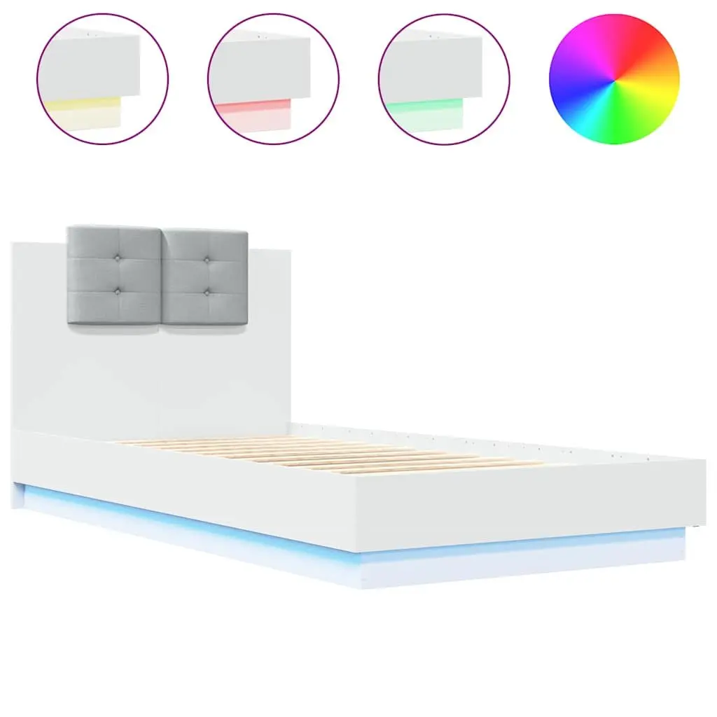 White Bed Frame with RGB LED Headboard 90x190 cm
