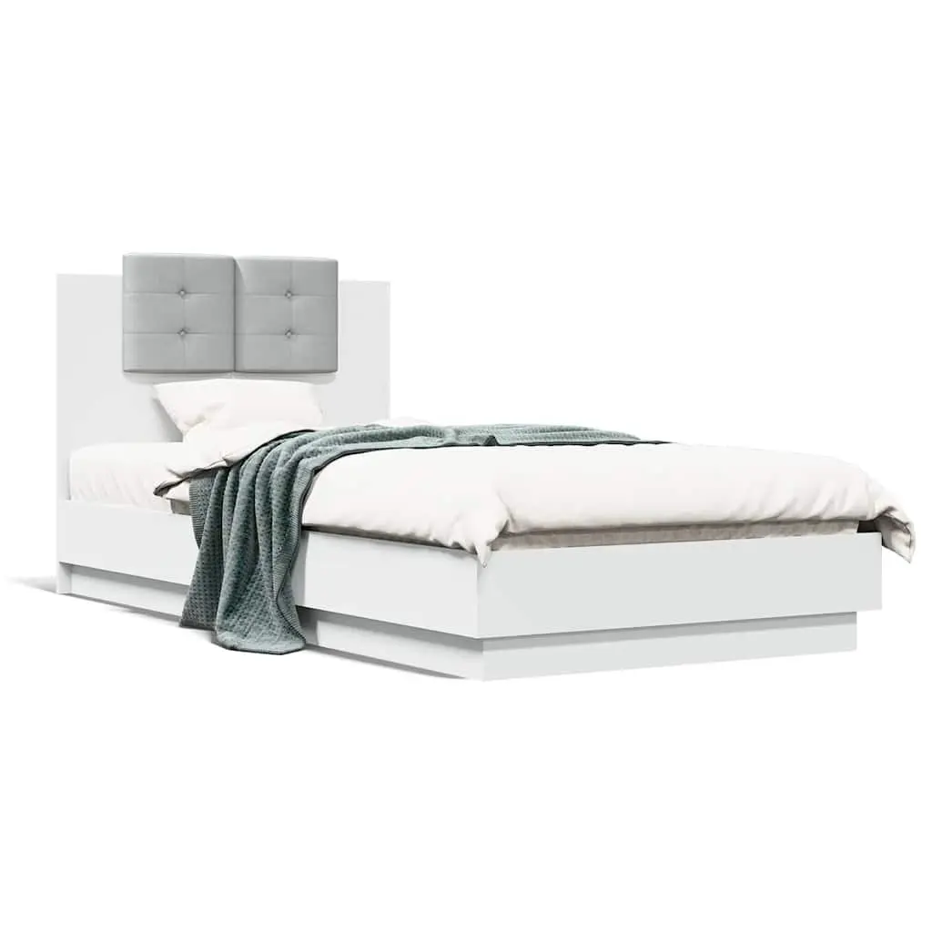 White Bed Frame with RGB LED Headboard 90x190 cm
