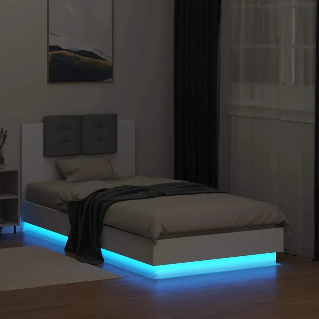White Bed Frame with RGB LED Headboard 90x190 cm