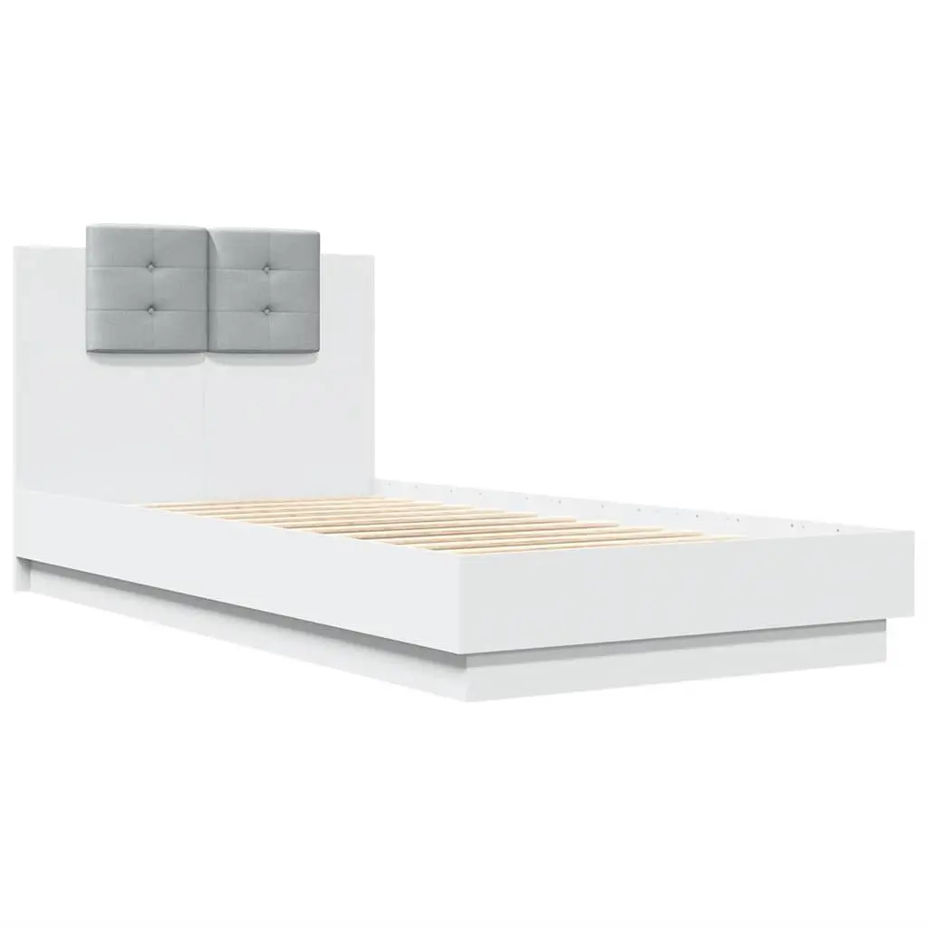White Bed Frame with RGB LED Headboard 90x190 cm