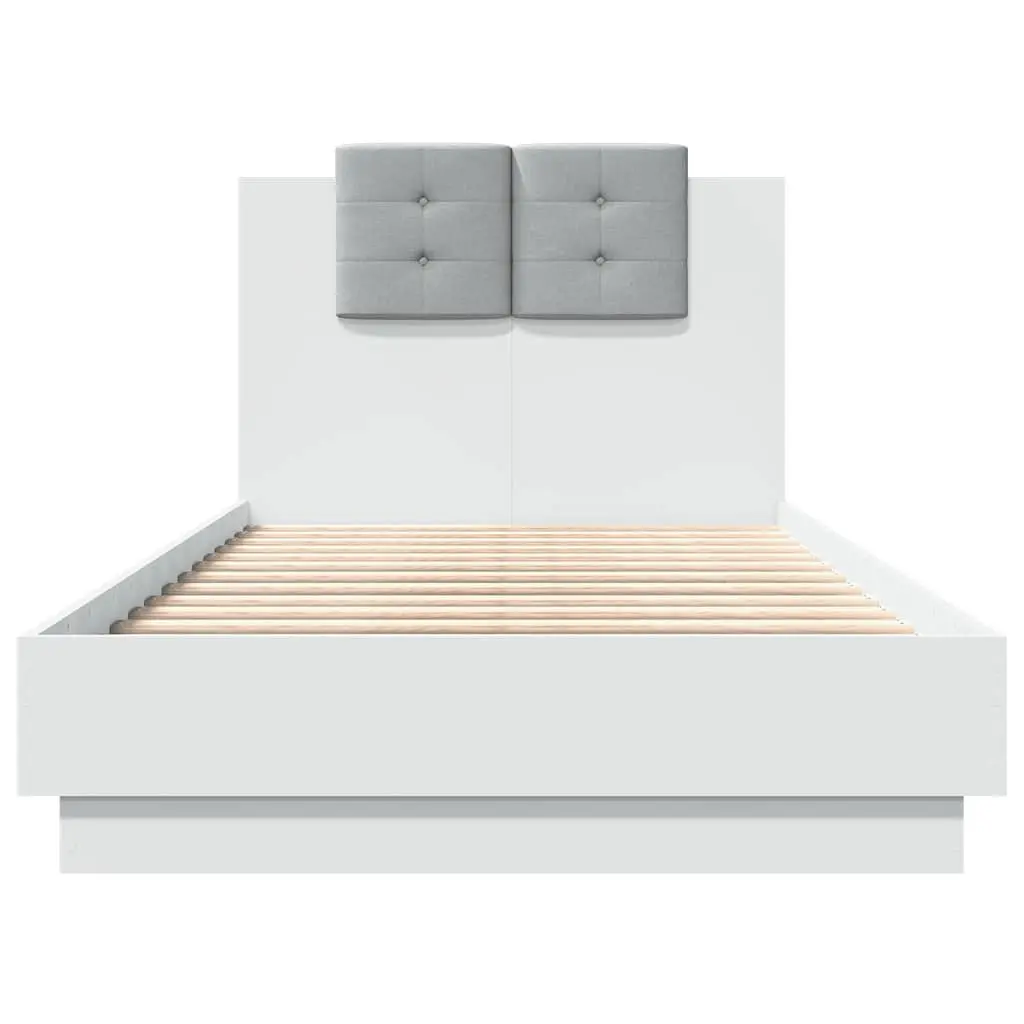 White Bed Frame with RGB LED Headboard 90x190 cm