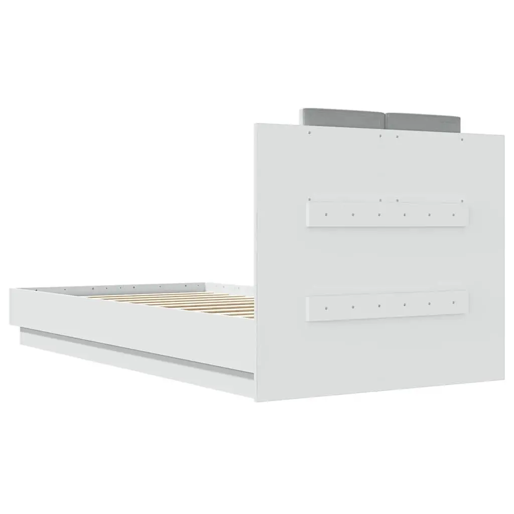 White Bed Frame with RGB LED Headboard 90x190 cm