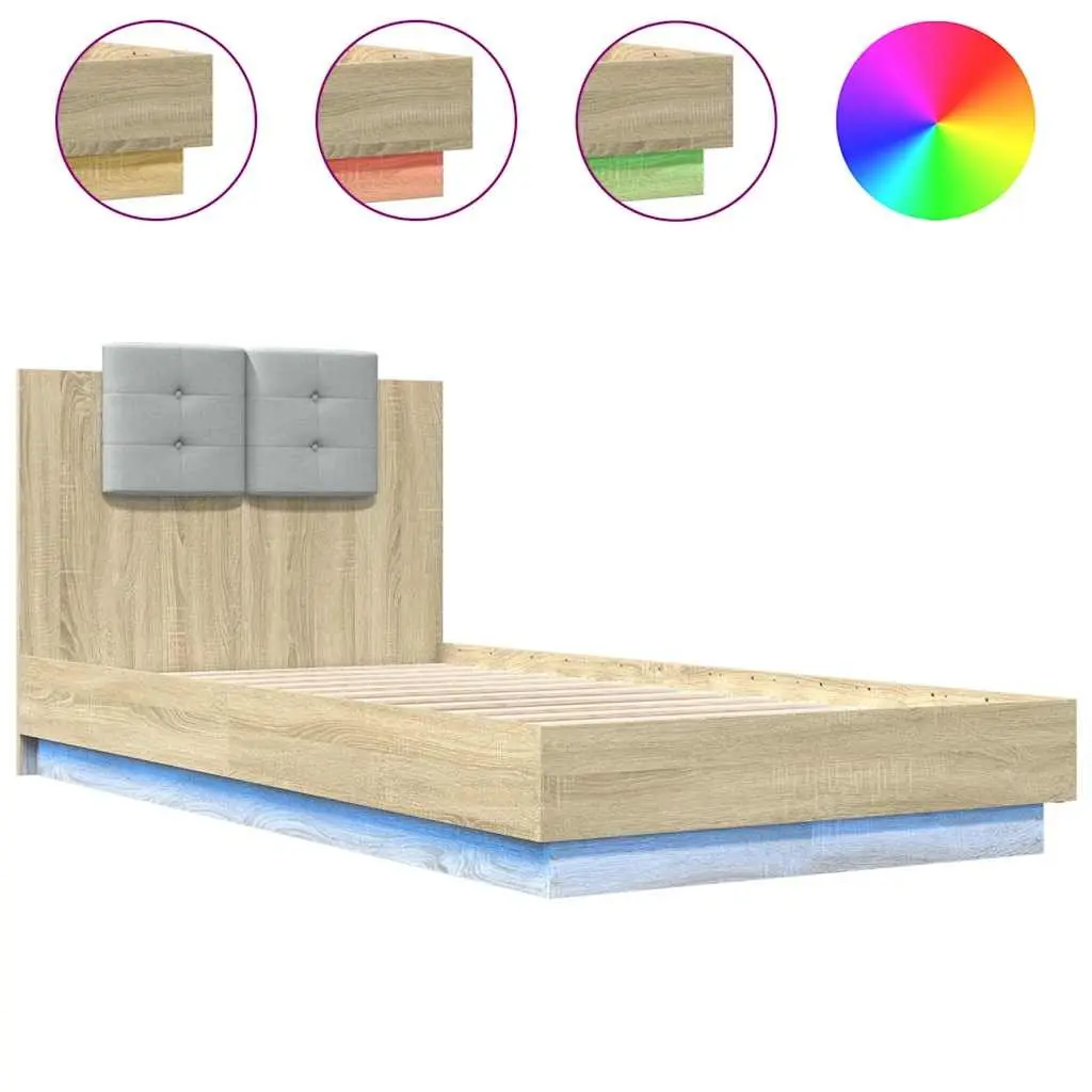 Bed Frame with Headboard RGB LED Lights 90x190cm Engineered Wood Sonoma Oak