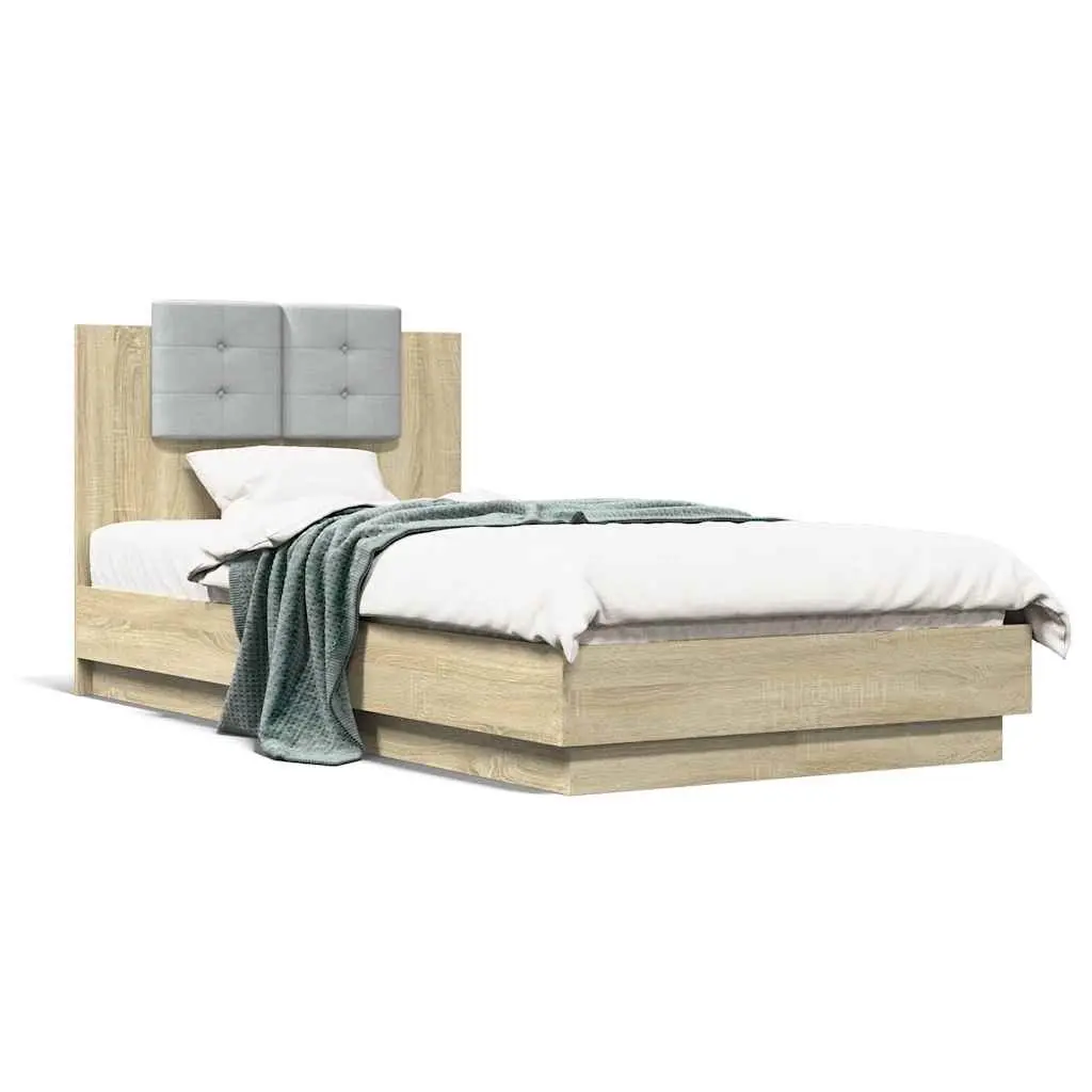Bed Frame with Headboard RGB LED Lights 90x190cm Engineered Wood Sonoma Oak