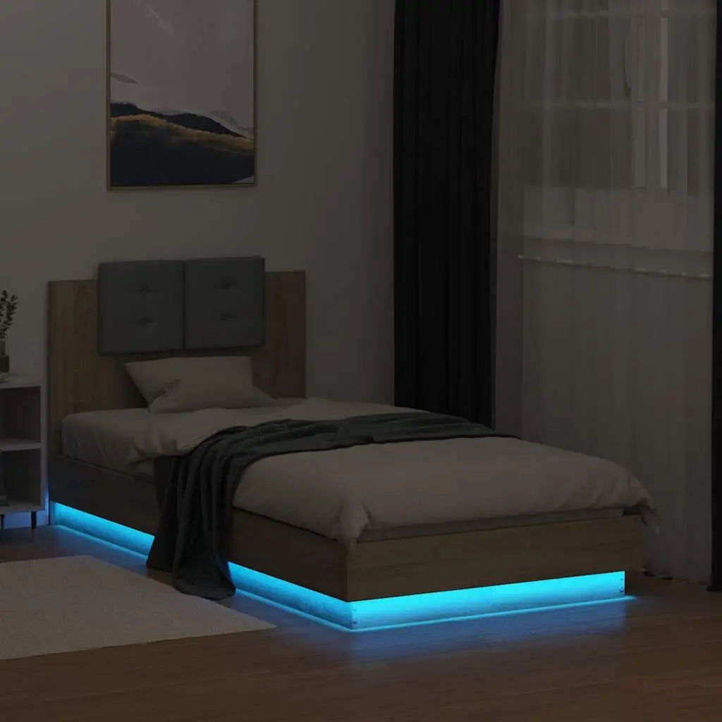 Bed Frame with Headboard RGB LED Lights 90x190cm Engineered Wood Sonoma Oak