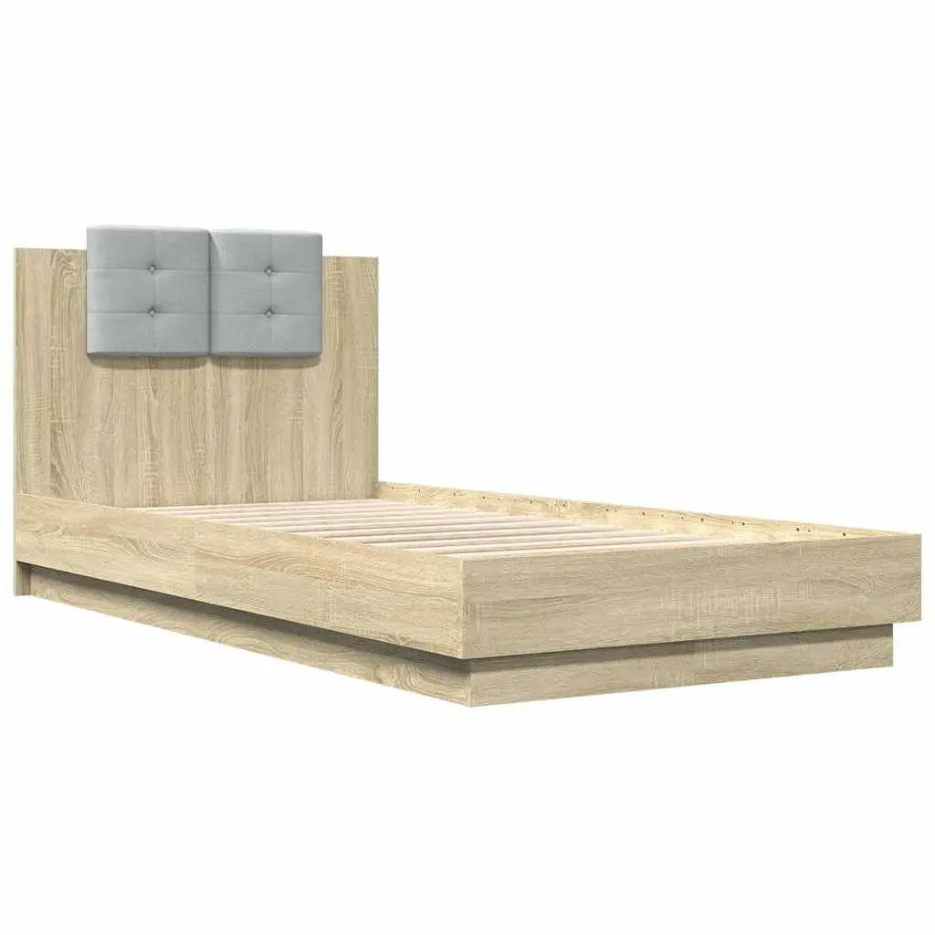Bed Frame with Headboard RGB LED Lights 90x190cm Engineered Wood Sonoma Oak