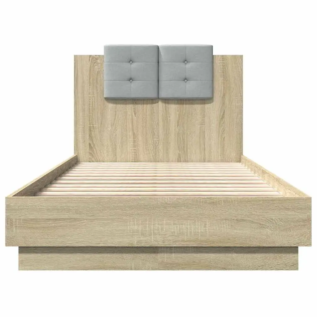 Bed Frame with Headboard RGB LED Lights 90x190cm Engineered Wood Sonoma Oak