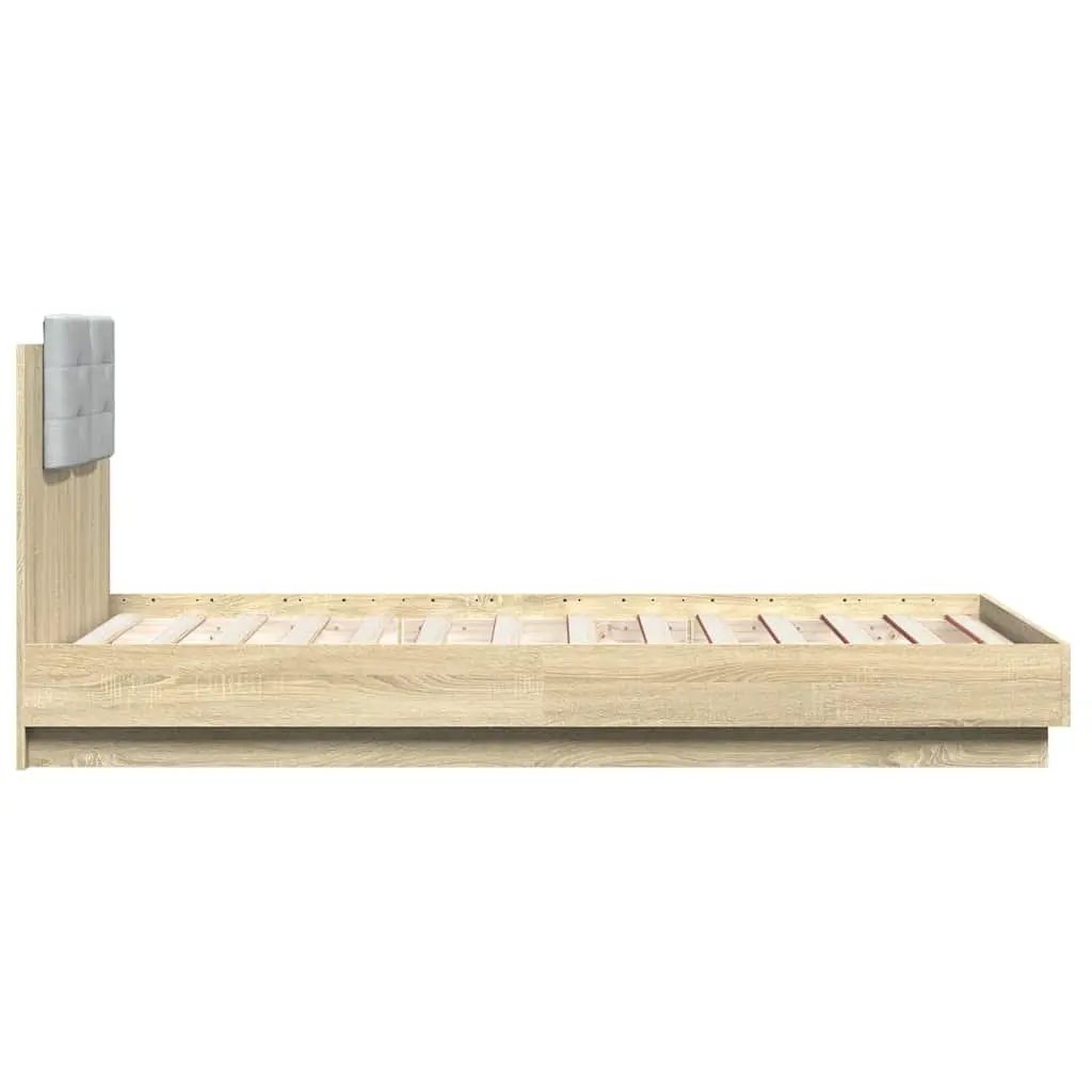Bed Frame with Headboard RGB LED Lights 90x190cm Engineered Wood Sonoma Oak