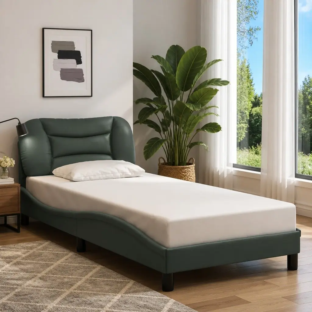 Dark Grey Upholstered Bed Frame with LED Lights 90x190 cm