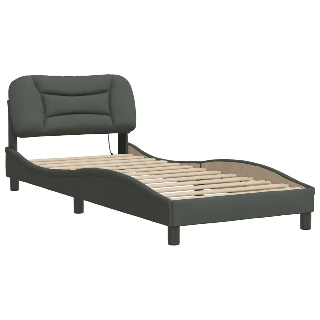 Dark Grey Upholstered Bed Frame with LED Lights 90x190 cm