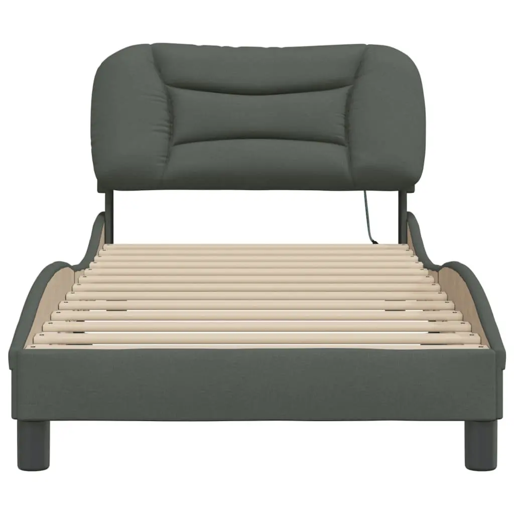 Dark Grey Upholstered Bed Frame with LED Lights 90x190 cm