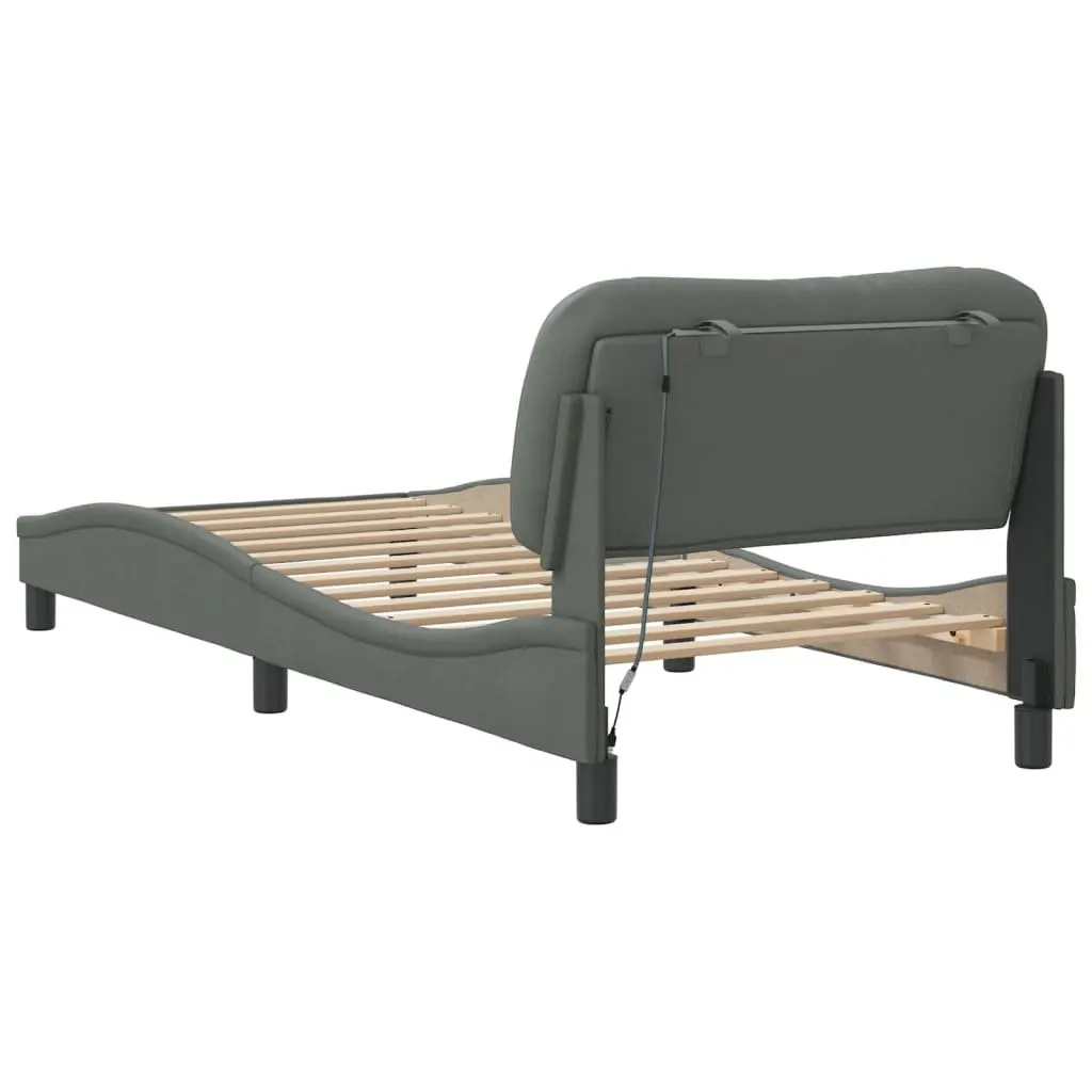 Dark Grey Upholstered Bed Frame with LED Lights 90x190 cm