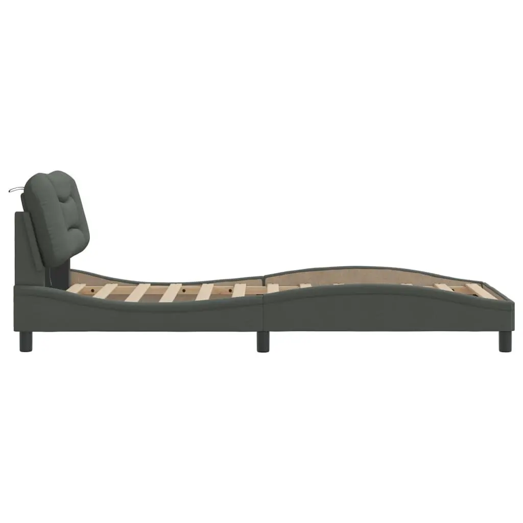 Dark Grey Upholstered Bed Frame with LED Lights 90x190 cm