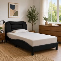 Elegant Bed Frame with LED Lights and Black Fabric Headboard