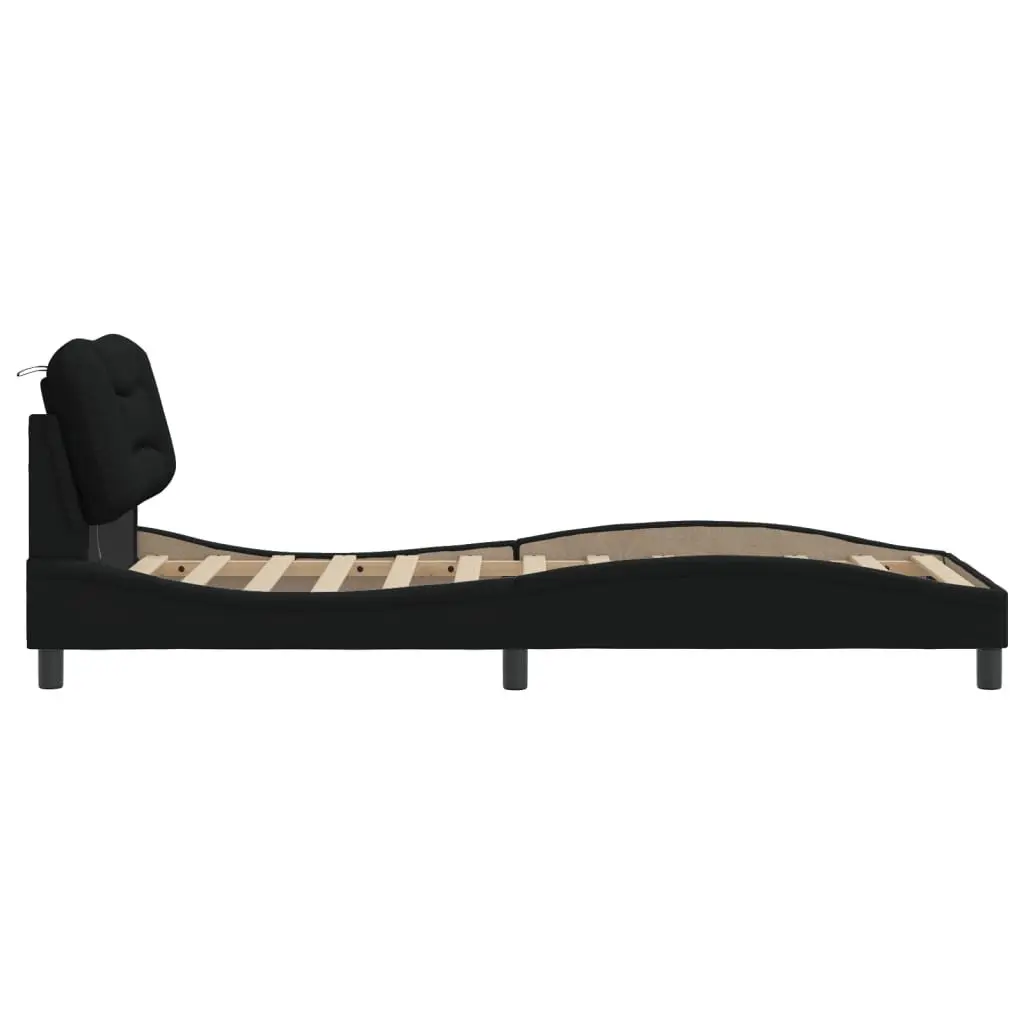 Bed Frame with LED Lights and Black Fabric Headboard