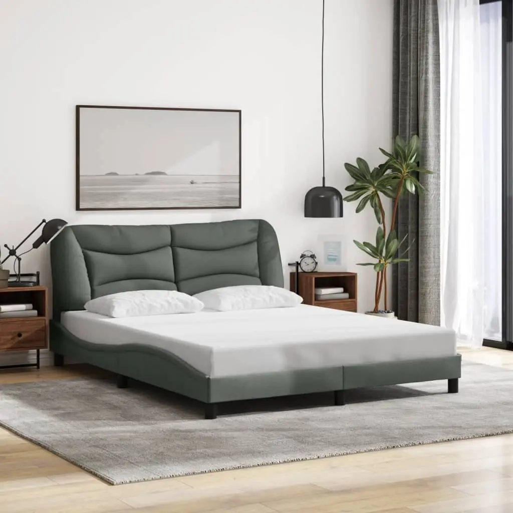 Queen Bed Frame Dark Grey Fabric 152x203cm with LED Lights