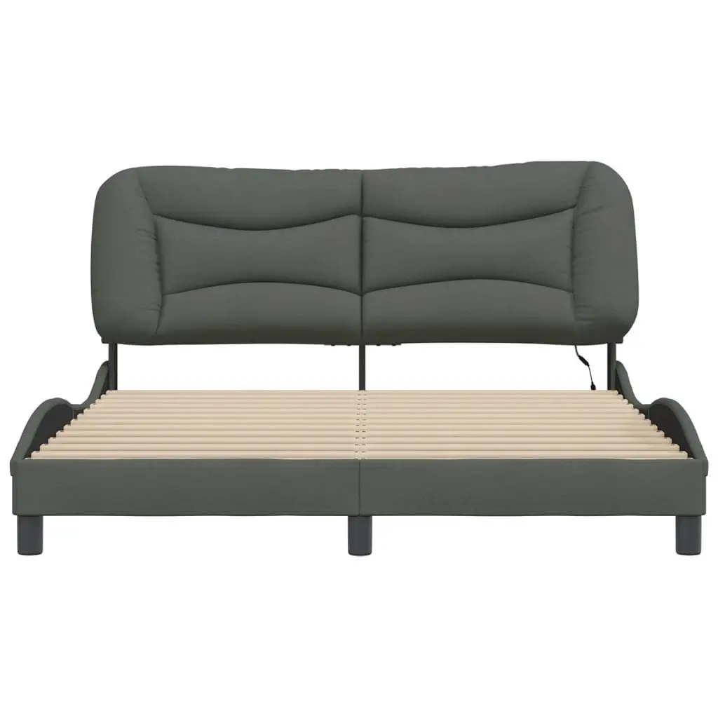Queen Bed Frame Dark Grey Fabric 152x203cm with LED Lights