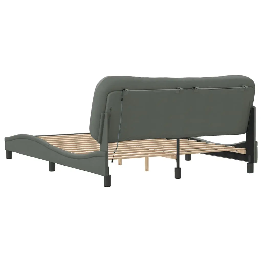 Queen Bed Frame Dark Grey Fabric 152x203cm with LED Lights