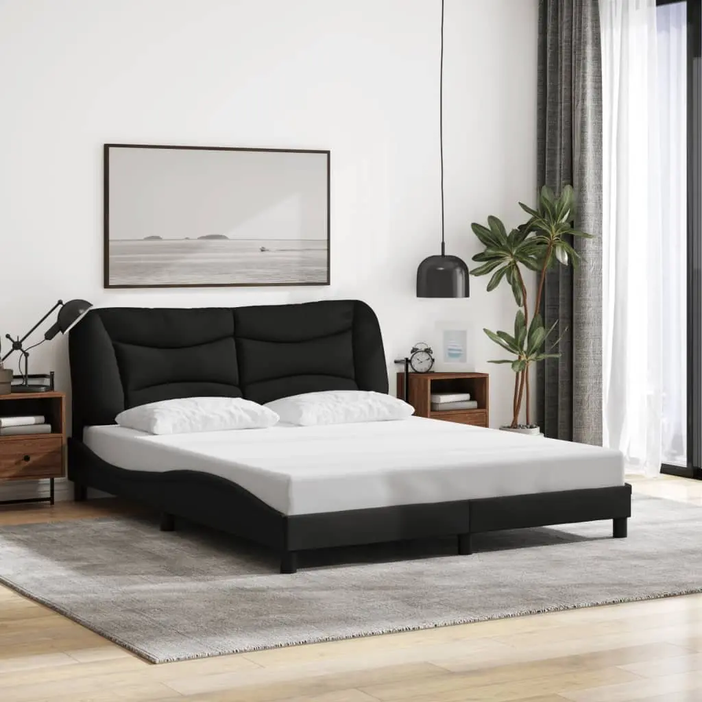 Queen Bed Frame with LED Lights and Black Fabric