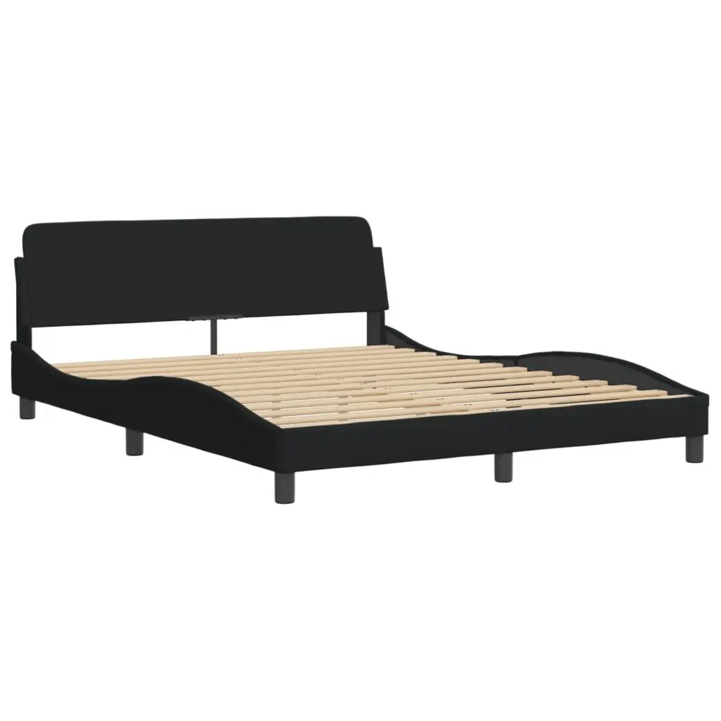 Queen Bed Frame with LED Lights and Black Fabric
