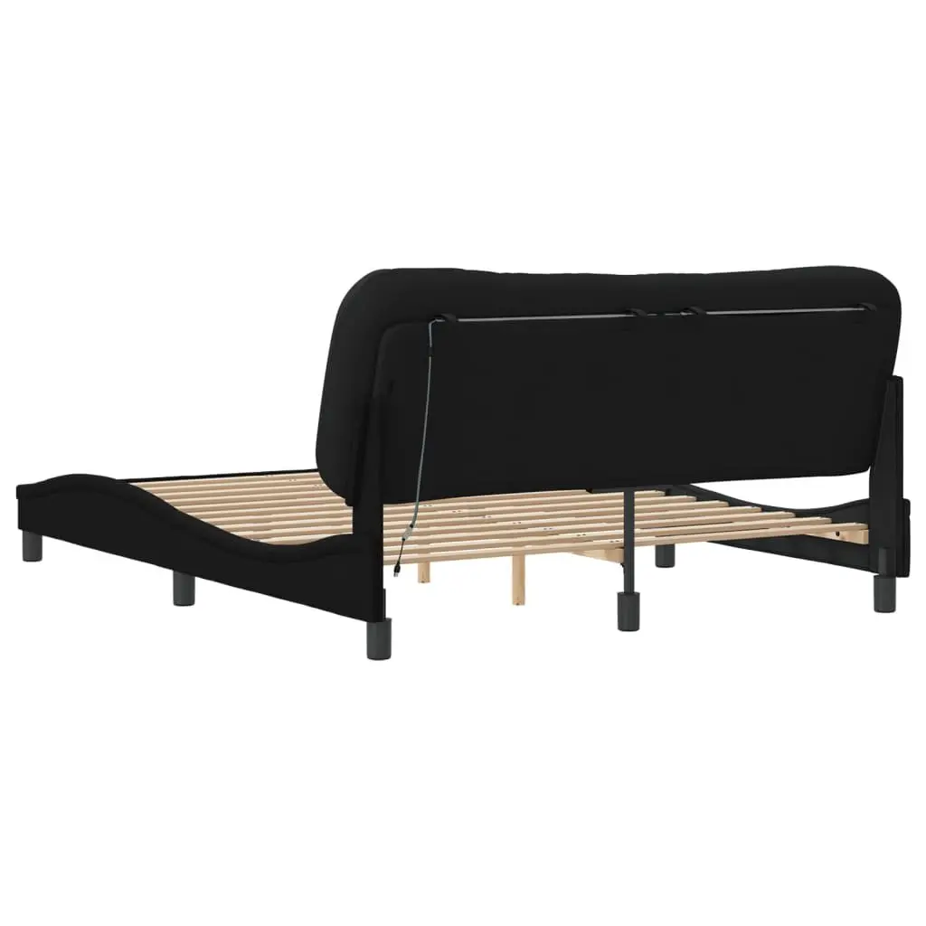 Queen Bed Frame with LED Lights and Black Fabric