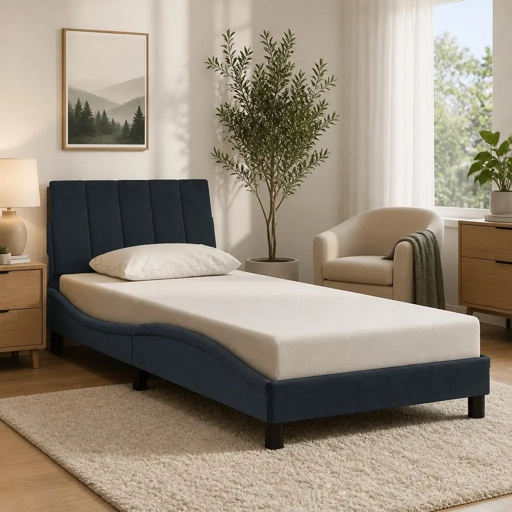 Velvet Bed Frame with LED Lights in Dark Grey 90x190 cm