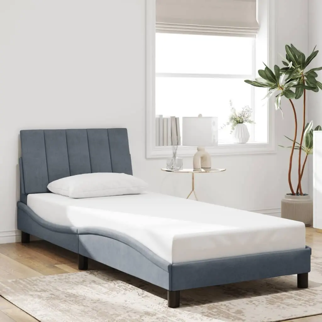 Velvet Bed Frame with LED Lights in Dark Grey 90x190 cm