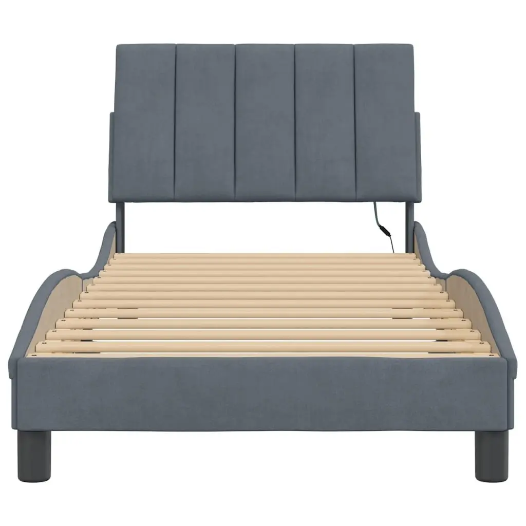 Velvet Bed Frame with LED Lights in Dark Grey 90x190 cm