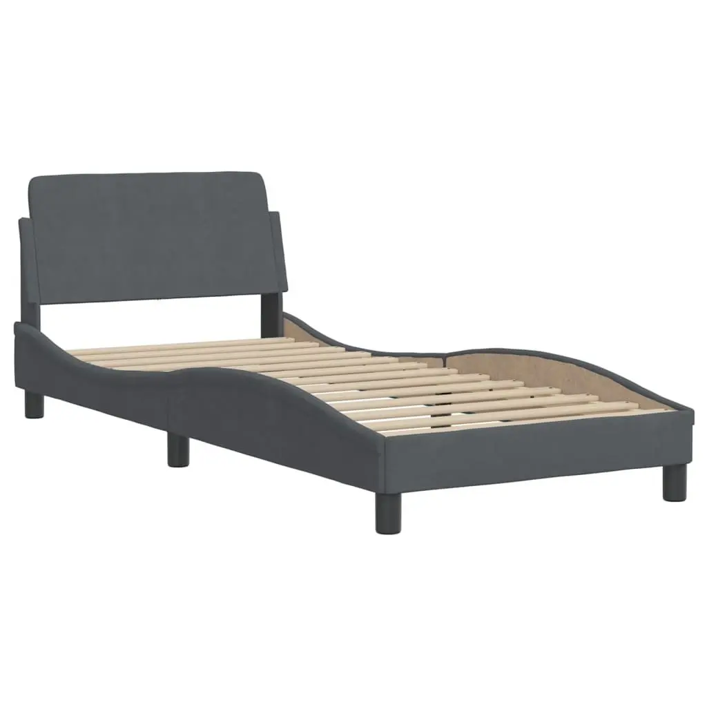 Velvet Bed Frame with LED Lights in Dark Grey 90x190 cm