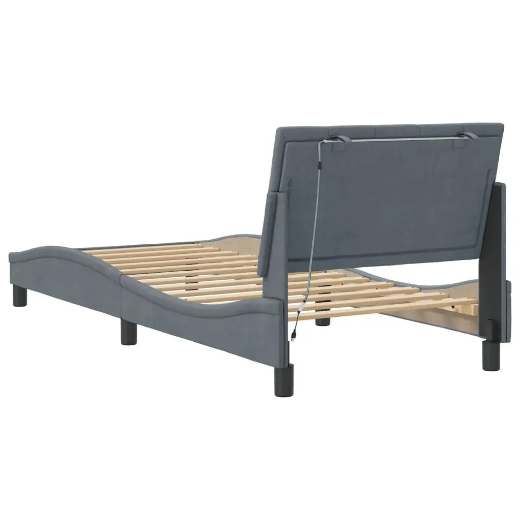 Velvet Bed Frame with LED Lights in Dark Grey 90x190 cm