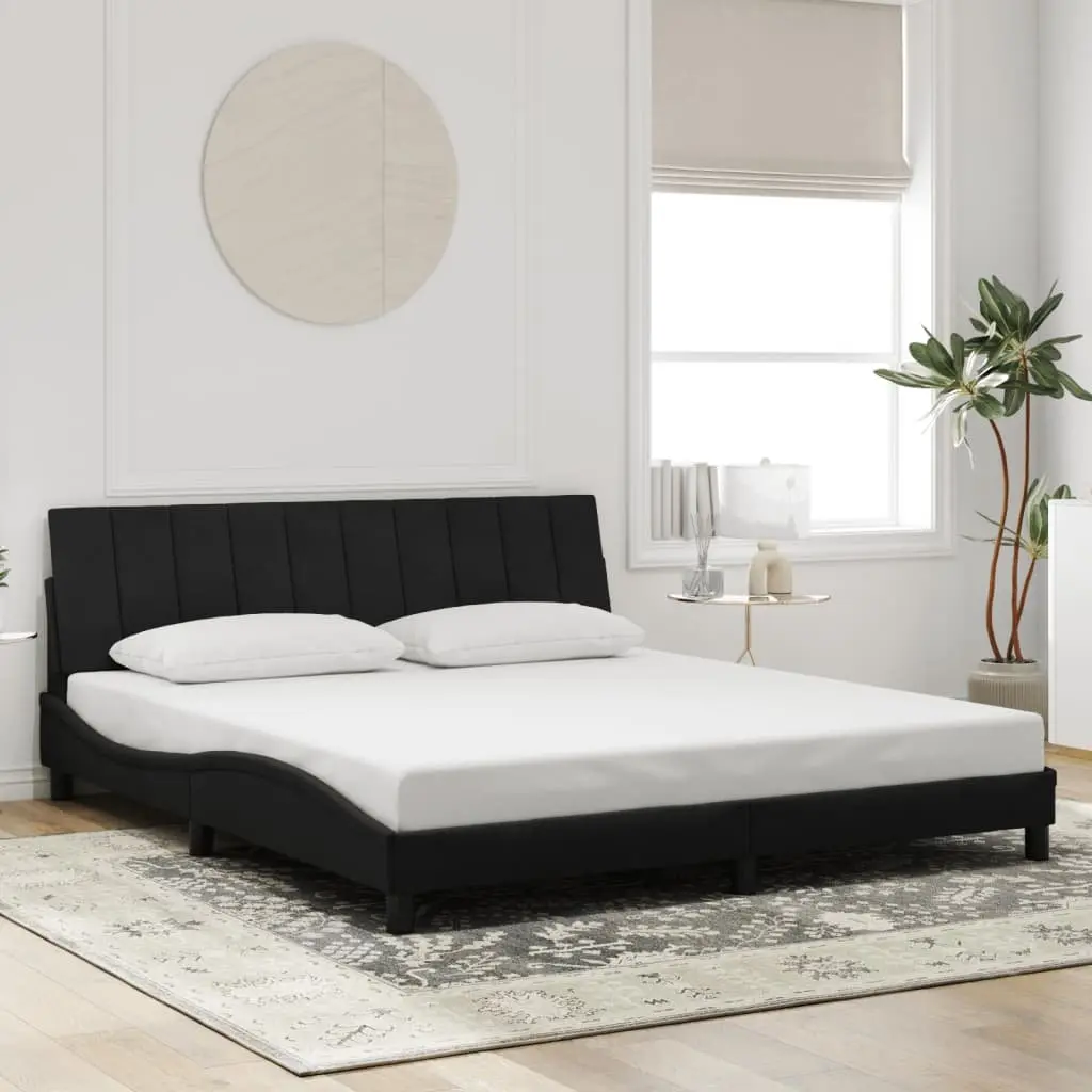 King Bed Frame Black Velvet Headboard 180x200 cm with LED Lights and Slatted Base