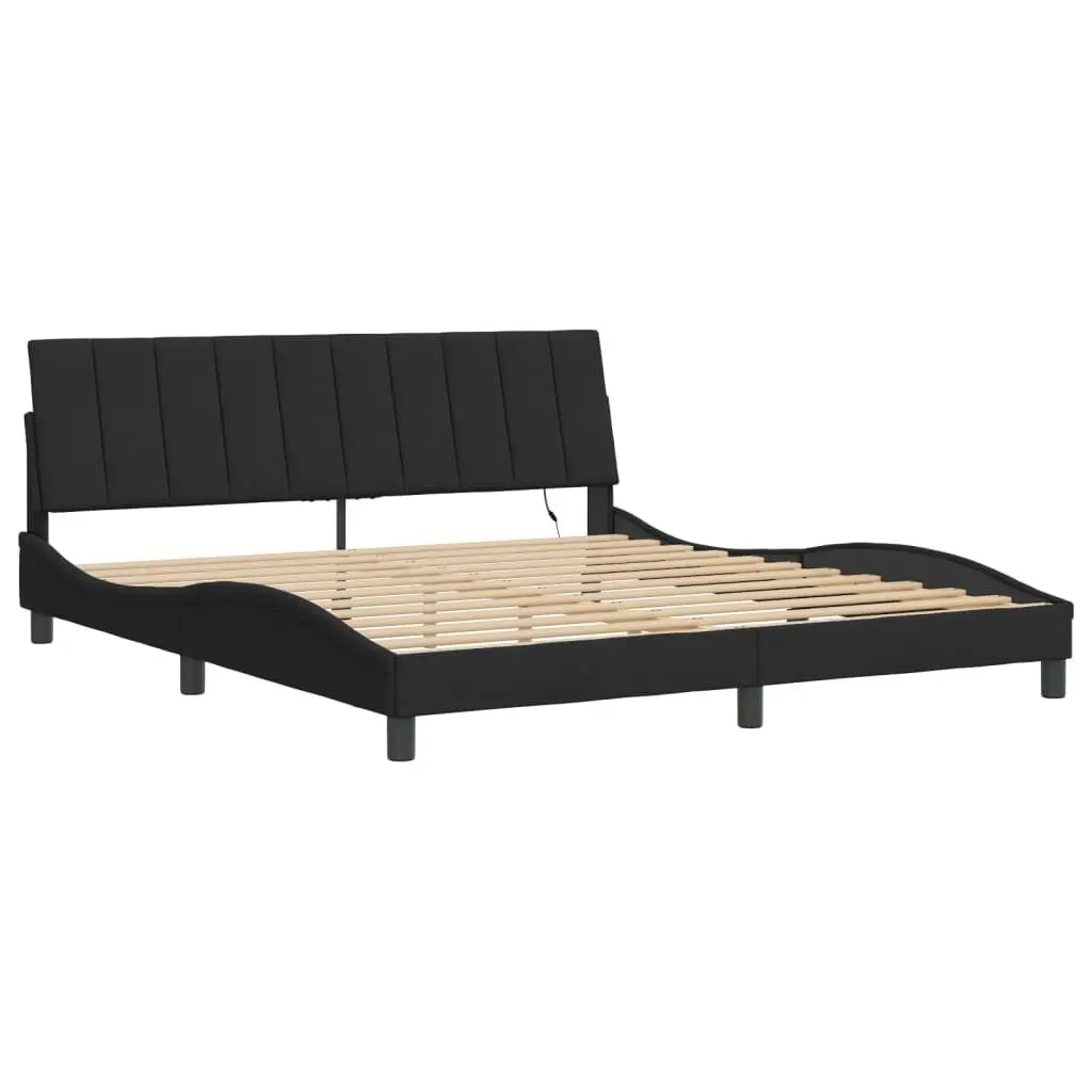 King Bed Frame Black Velvet Headboard 180x200 cm with LED Lights and Slatted Base