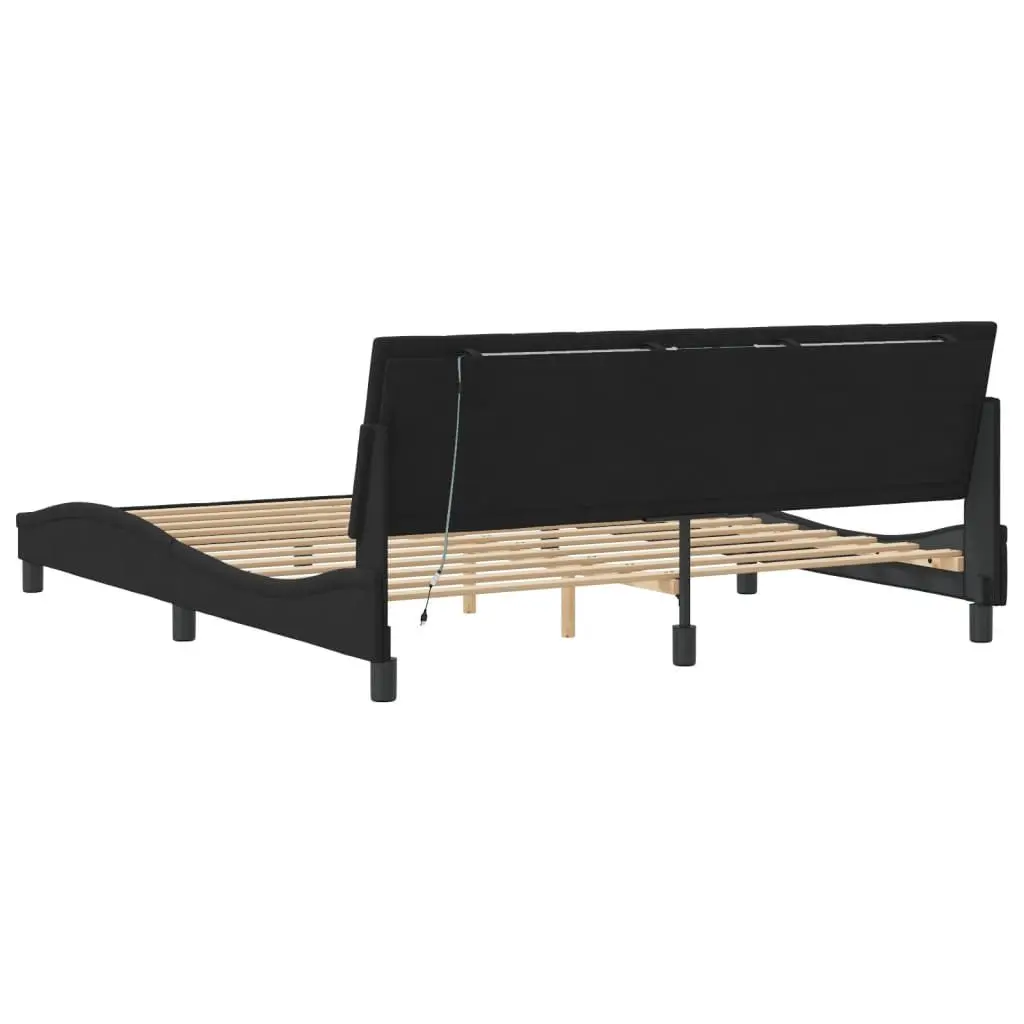 King Bed Frame Black Velvet Headboard 180x200 cm with LED Lights and Slatted Base
